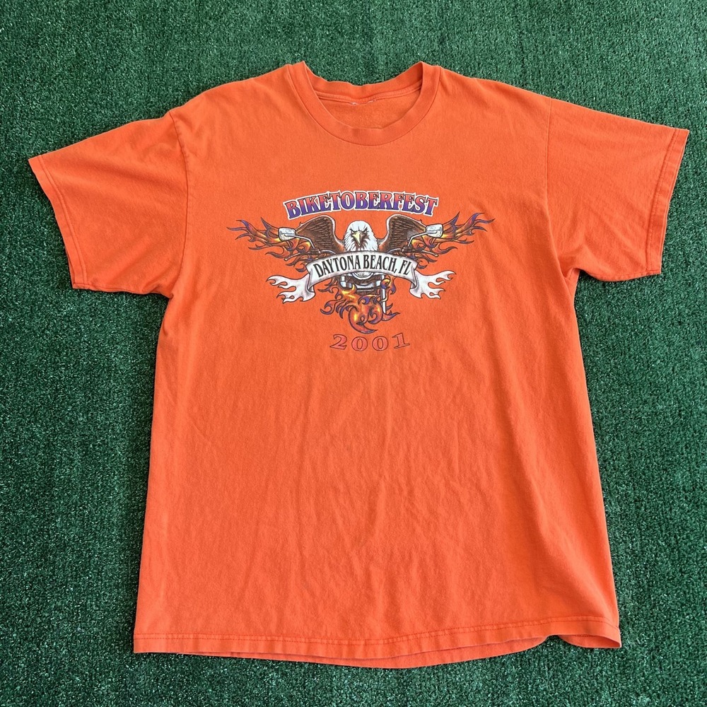 Vintage Biketoberfest T-Shirt Mens Large Orand Daytona Beach 2001 Tribal Y2K - Picture 2 of 6